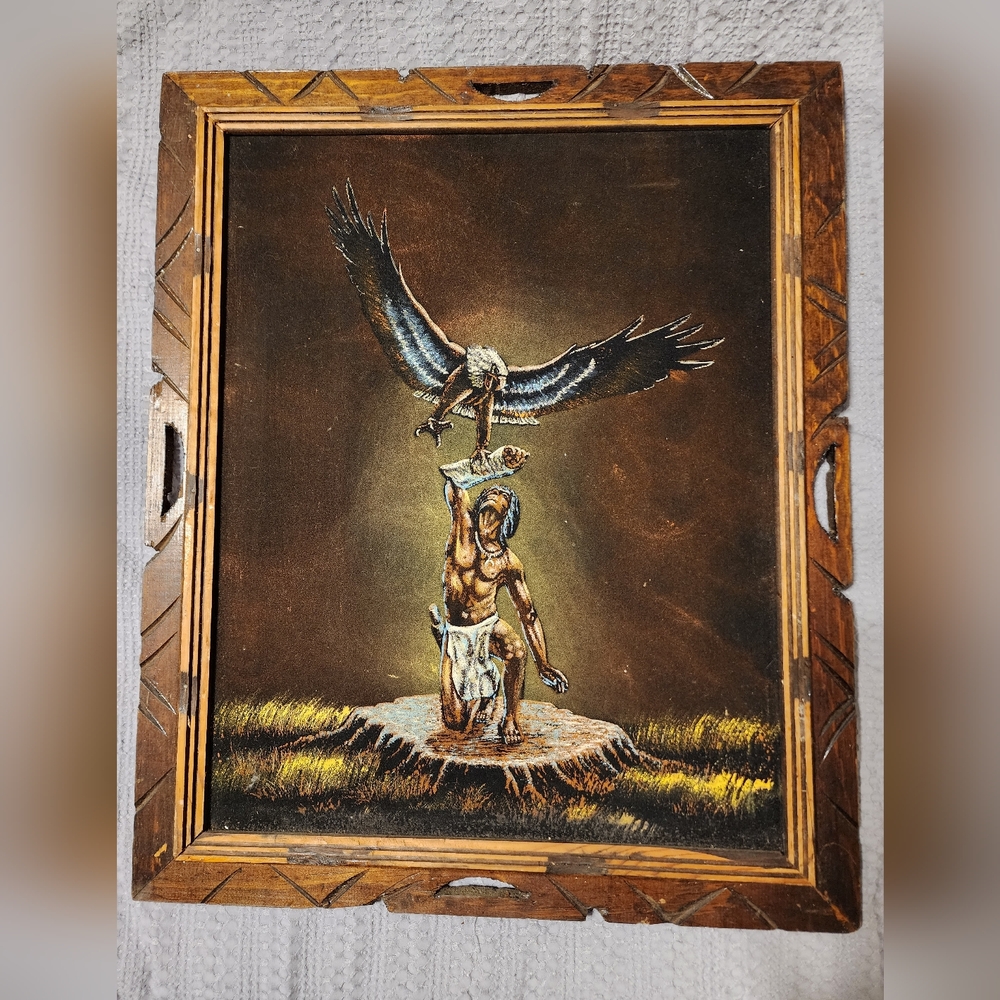 Native American velvet painting Mexican  Ernesto Sanchez vtg  19 x 23